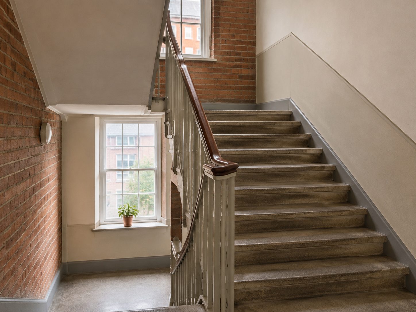 An internal communal stairwell in an apartment block