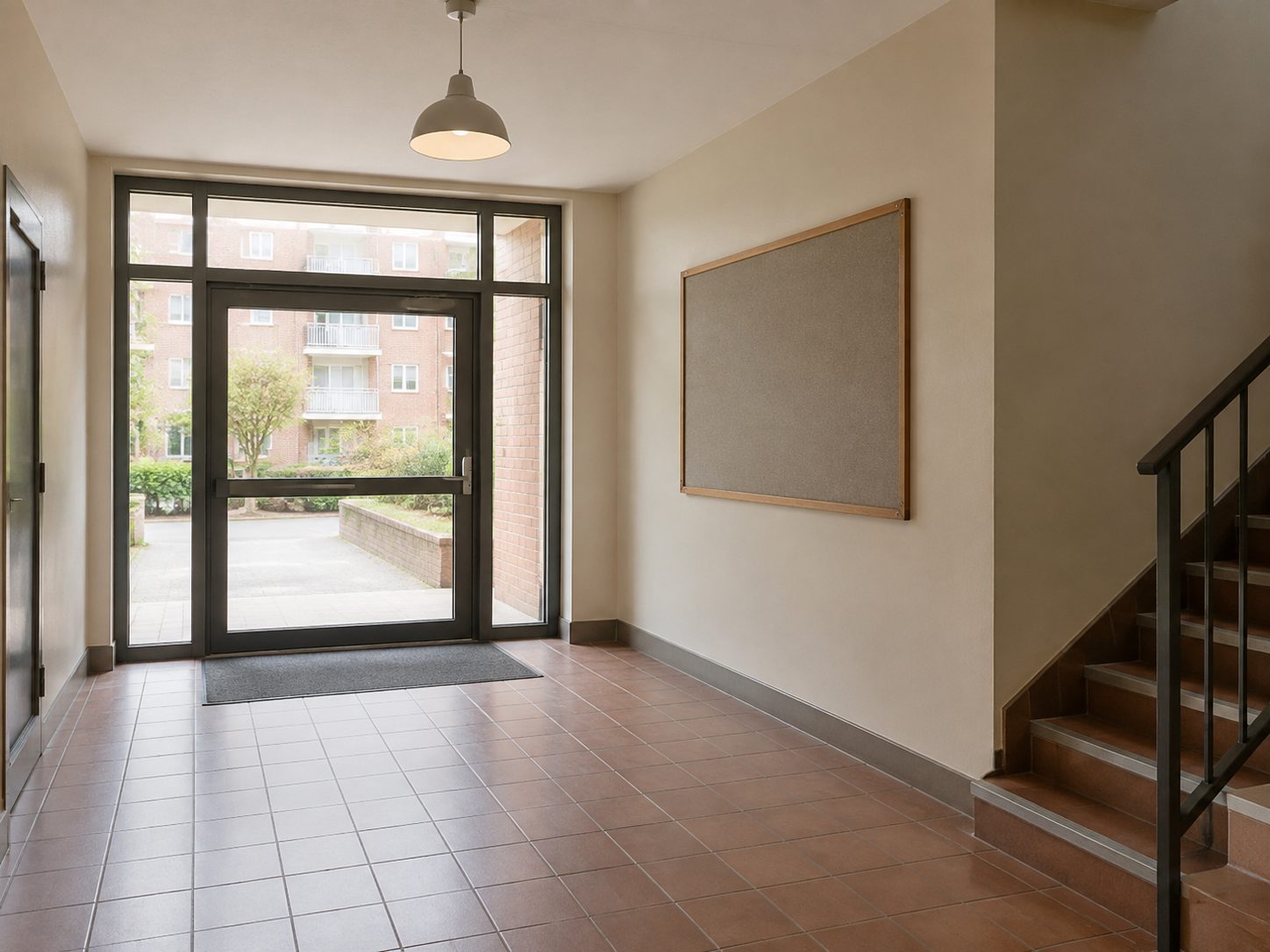 The communal entrance hall of a residential block